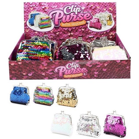 CLIP PURSE RETRO WITH SEQUINS 9X9CM 6 ASSORTED IN DISPLAY (24)